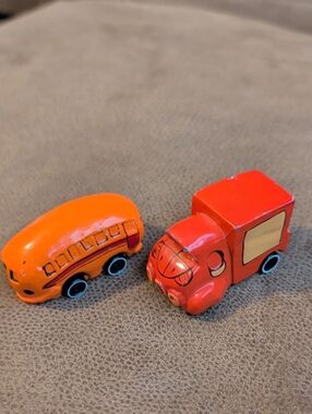 Bright Orange Kids Toy Bus & Bright Red Delivery Truck Set
